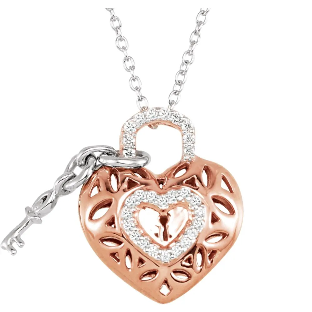 10k Rose Gold 1/6 CTW Diamond Heart 18" Necklace