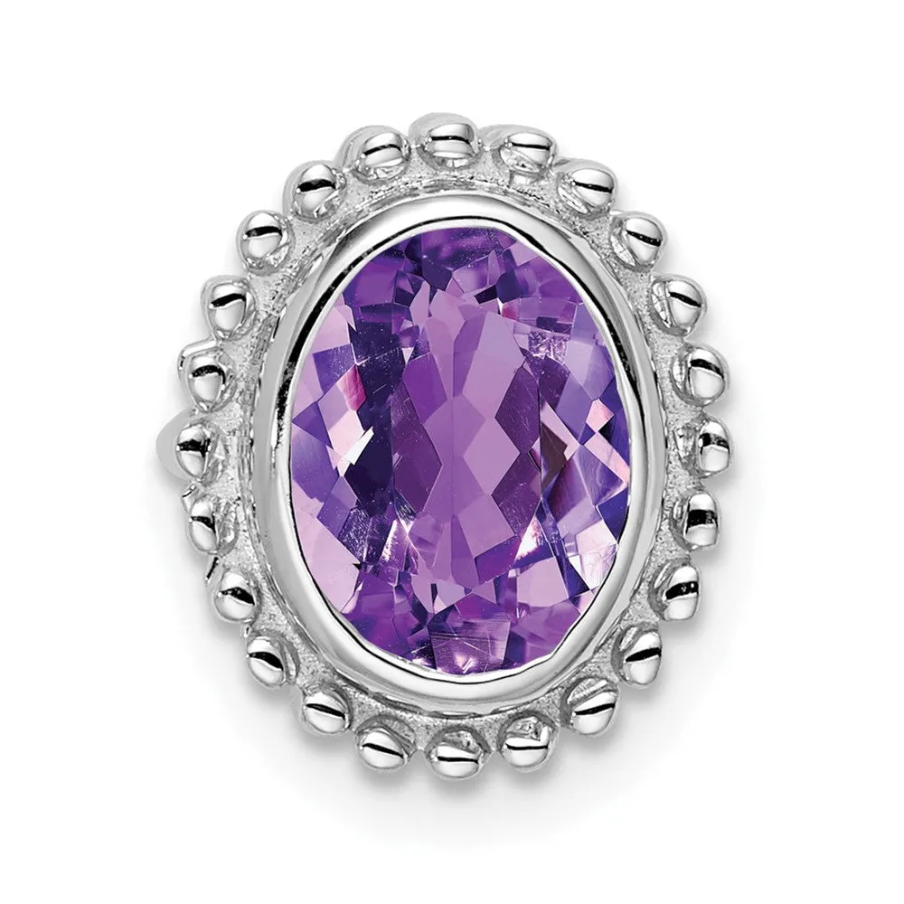 10k White Gold Oval Amethyst Chain Slide