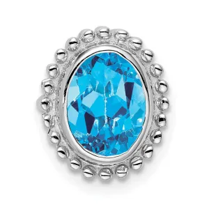10k White Gold Oval Blue Topaz Chain Slide