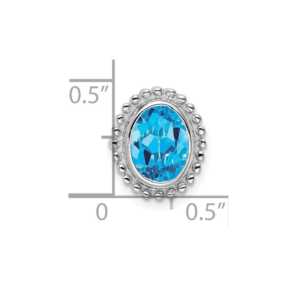 10k White Gold Oval Blue Topaz Chain Slide