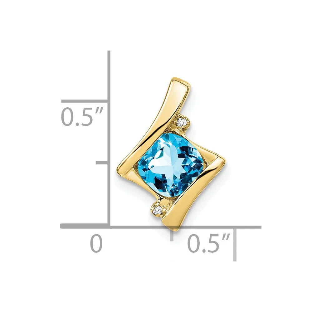 10k Yellow Gold Blue Topaz and Diamond Pendant