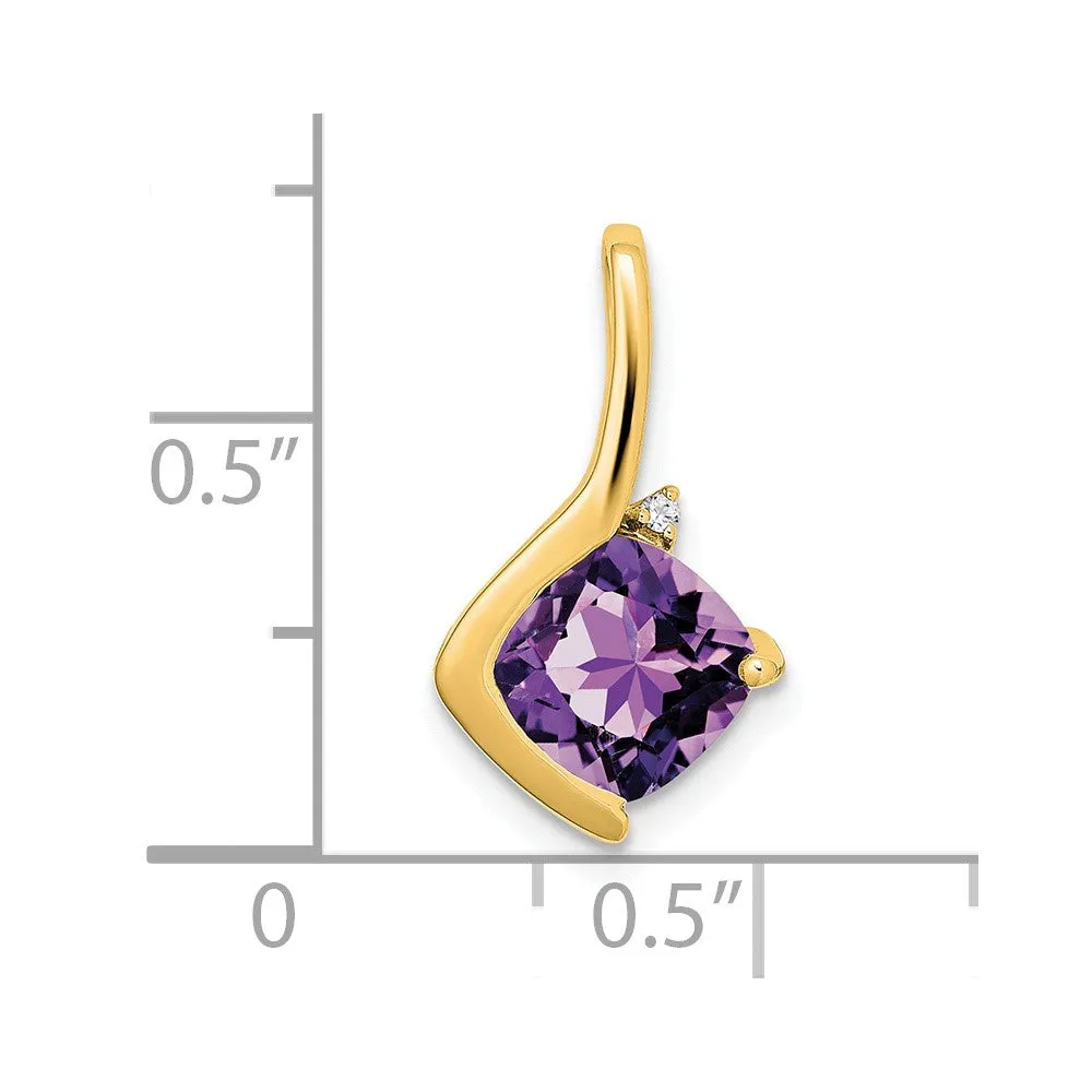 14k Cushion Amethyst and Diamond Pendant