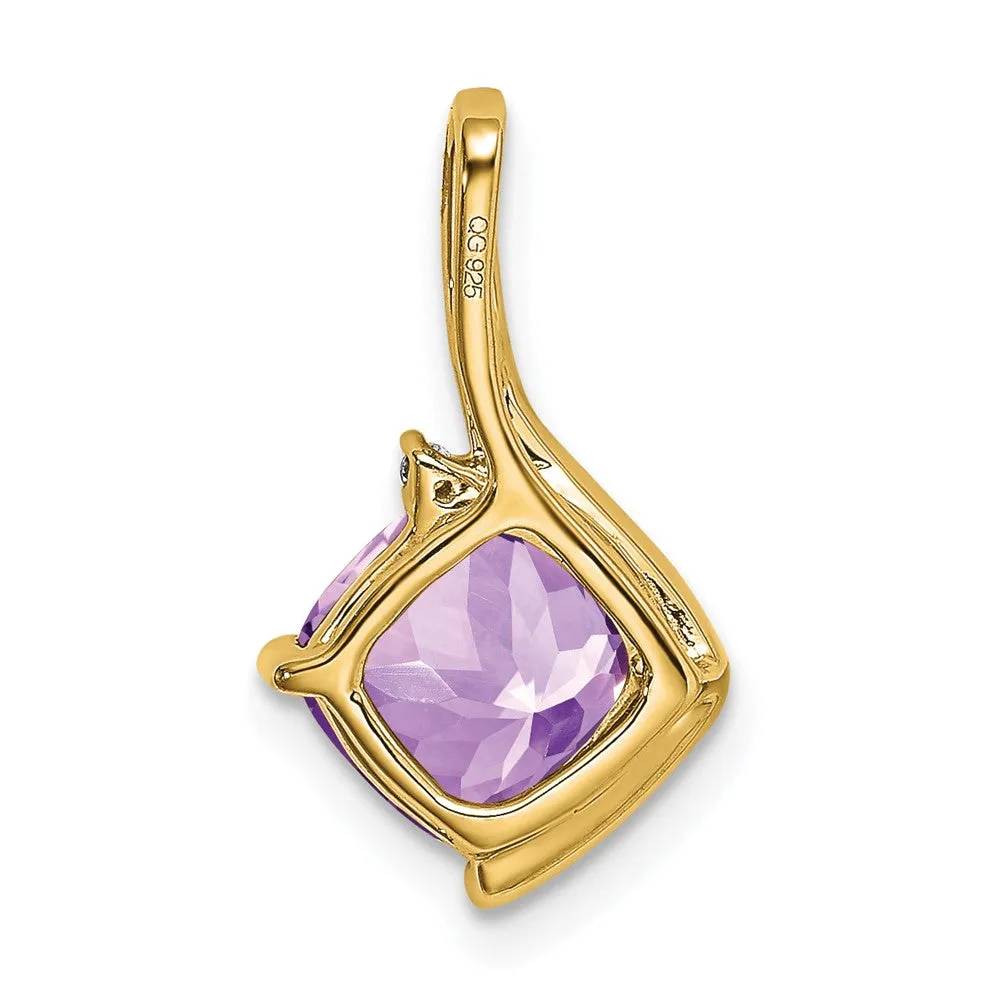 14k Cushion Amethyst and Diamond Pendant