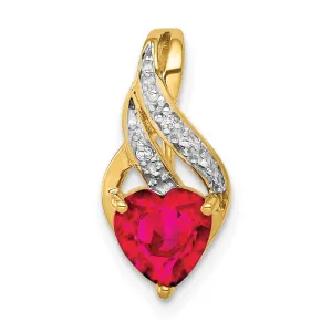 14k Diamond and Created Ruby Polished Heart Pendant