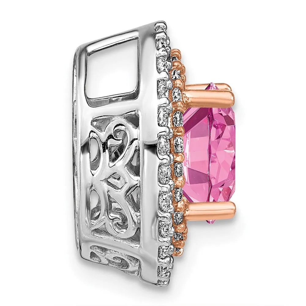 14k Two-Tone Lab Grown Diamond & Created Pink Sapphire Pendant