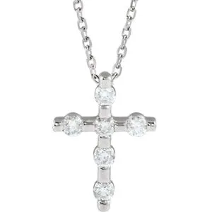14K White 1/5 CTW Diamond Cross 16-18" Necklace