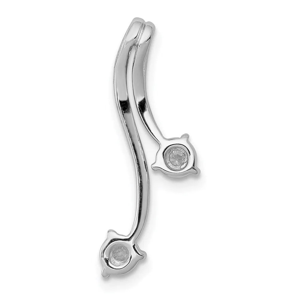 14k White Gold 1/10ct. Diamond Double Curved Lines Chain Slide