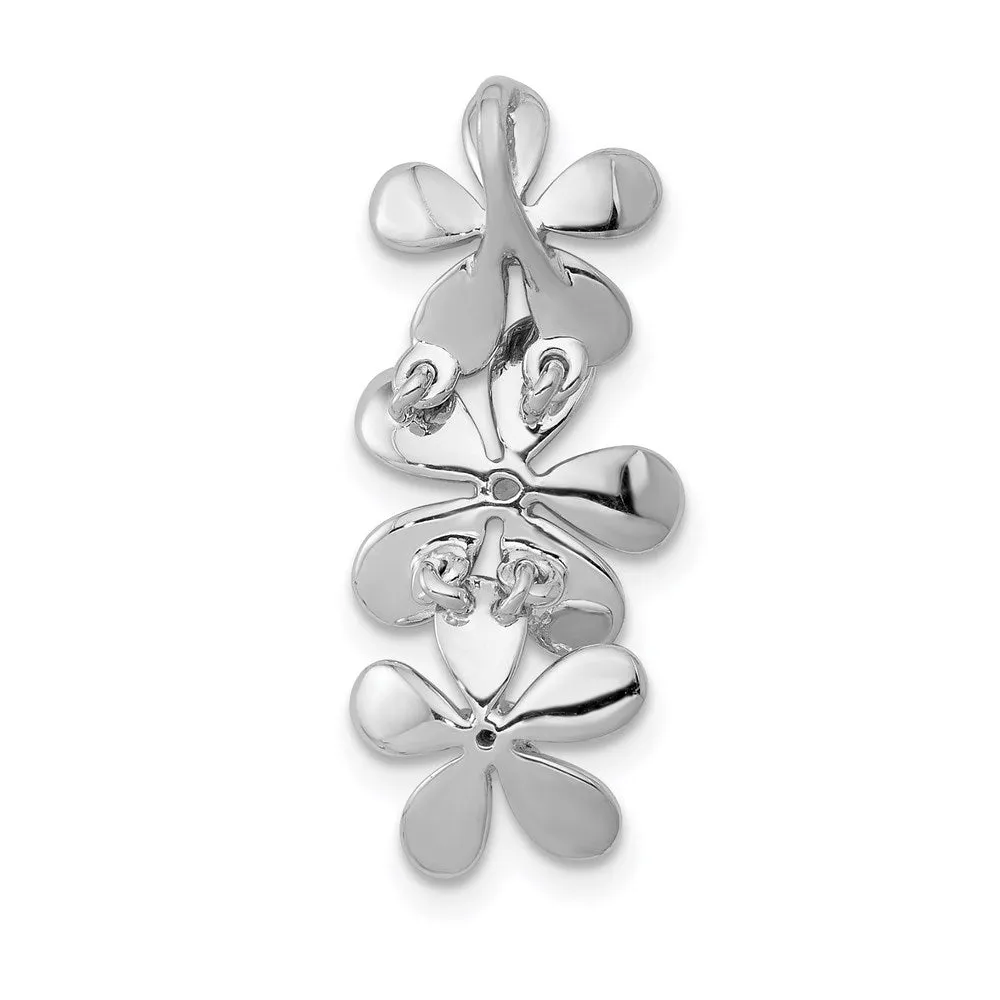 14k White Gold 1/10ct. Diamond Three Flower Chain Slide