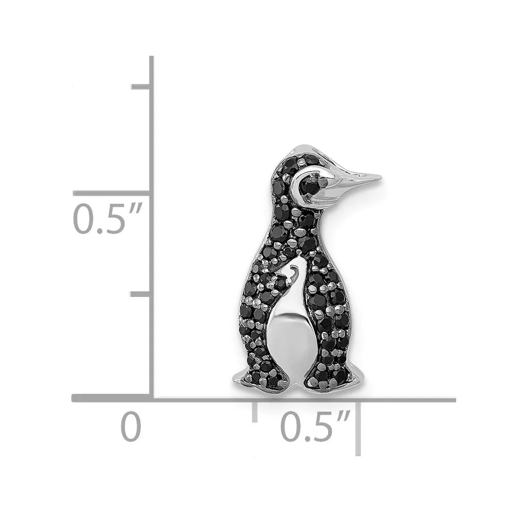 14k White Gold 1/5ct. Black Diamond Penguin Chain Slide