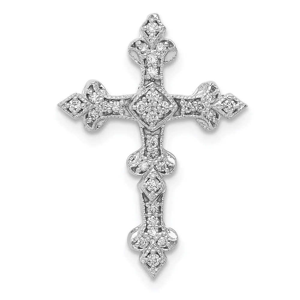 14k White Gold 1/6ct. Diamond Filigree Cross Chain Slide