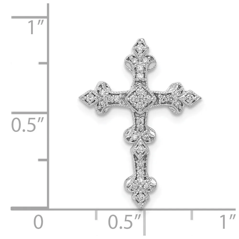 14k White Gold 1/6ct. Diamond Filigree Cross Chain Slide