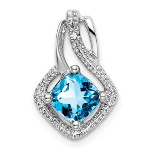 14k White Gold Blue Topaz and Diamond Pendant