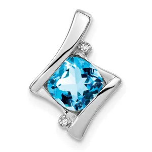 14k White Gold Blue Topaz and Diamond Pendant