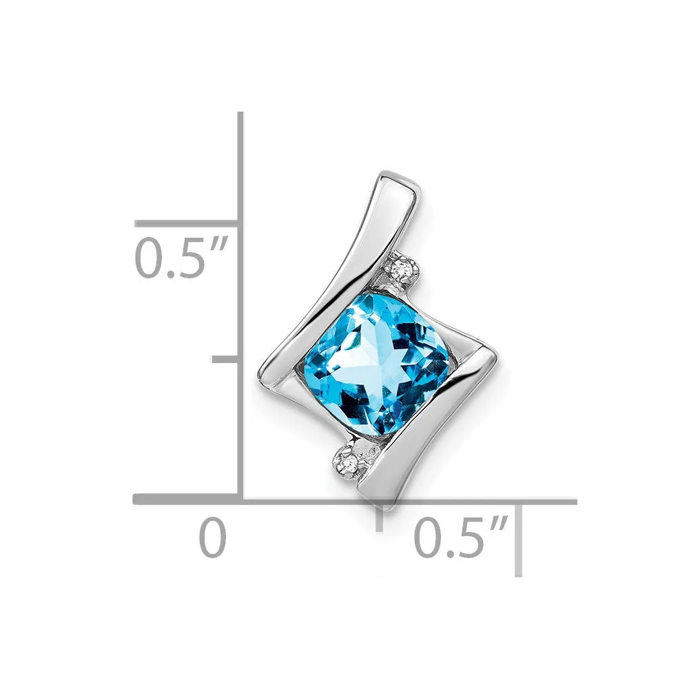 14k White Gold Blue Topaz and Diamond Pendant