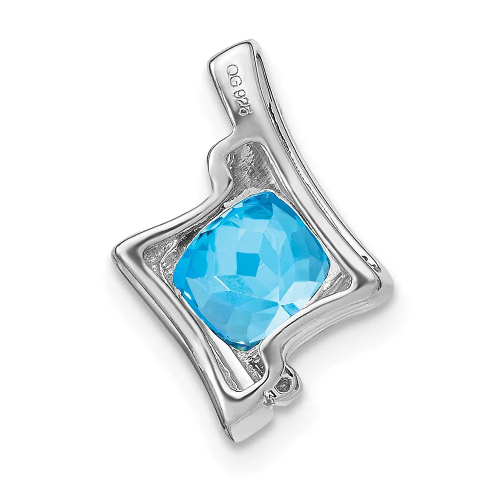 14k White Gold Blue Topaz and Diamond Pendant
