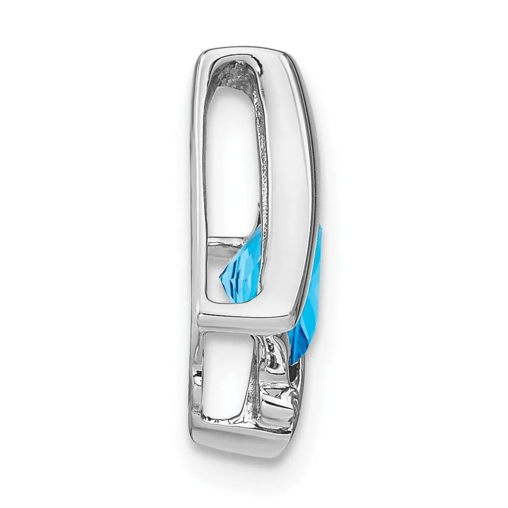 14k White Gold Blue Topaz and Diamond Pendant