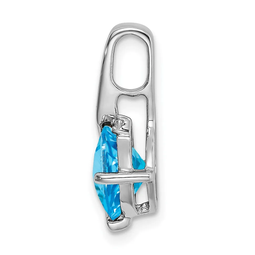 14k White Gold Cushion Blue Topaz and Diamond Pendant