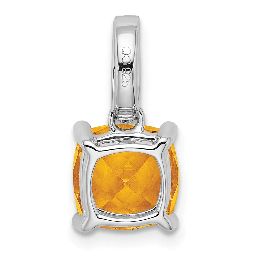 14k White Gold Cushion Citrine and Diamond Pendant