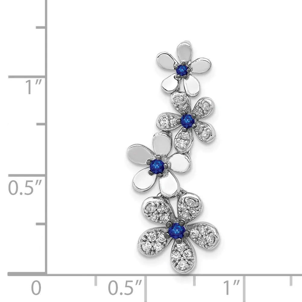 14k White Gold Diamond and .19 Sapphire 4 Flowers Pendant