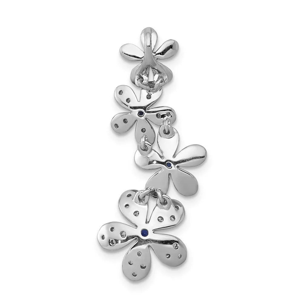 14k White Gold Diamond and .19 Sapphire 4 Flowers Pendant