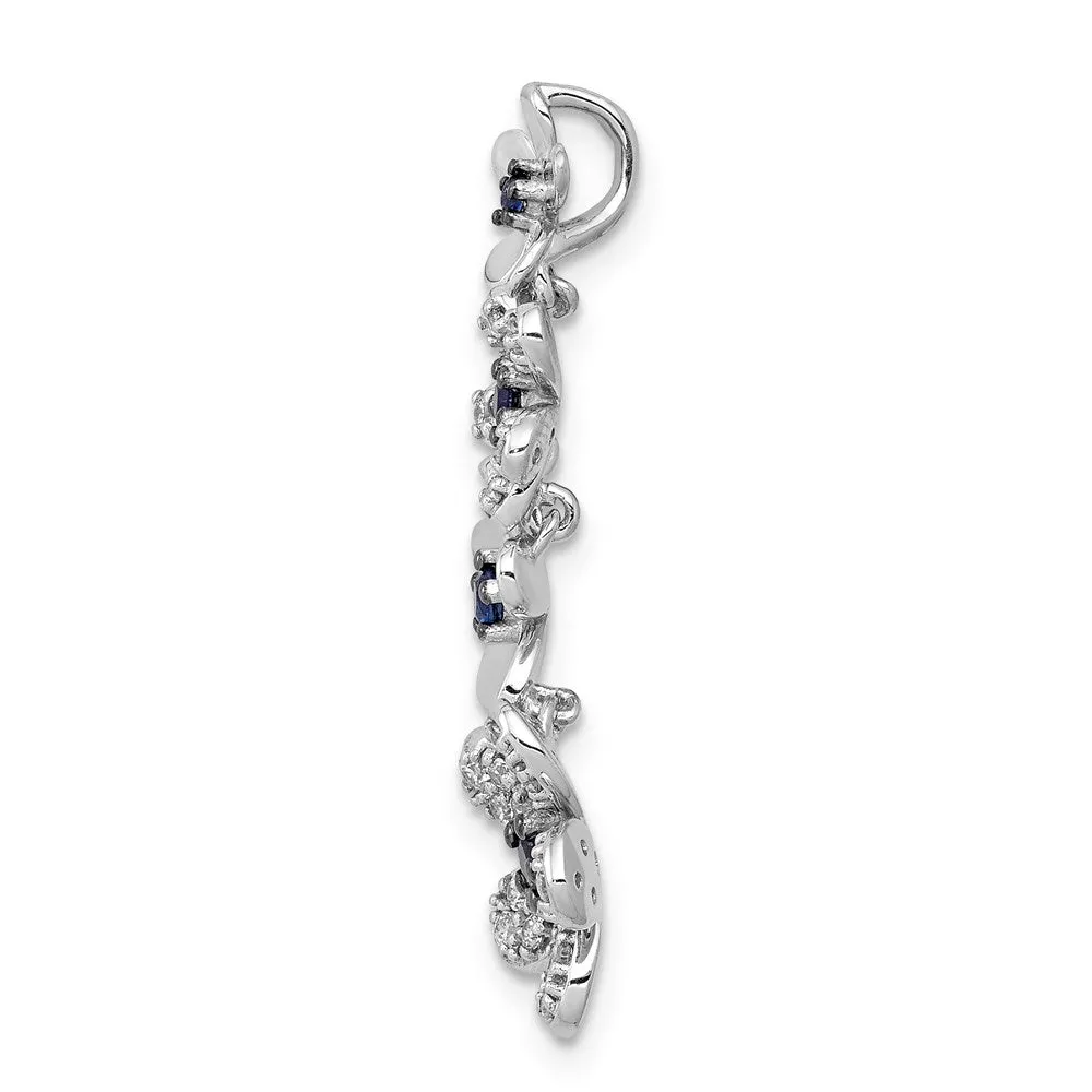 14k White Gold Diamond and .19 Sapphire 4 Flowers Pendant