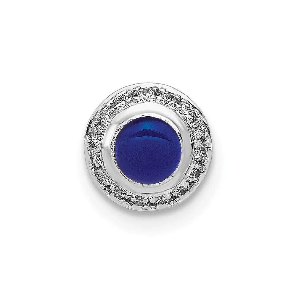 14k White Gold Diamond and Cabochon .47 Sapphire Chain Slide
