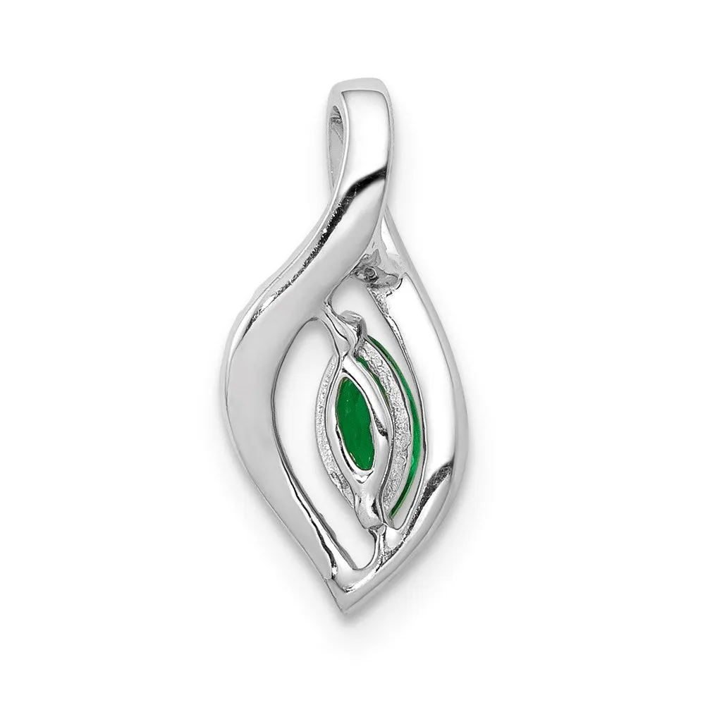 14k White Gold Diamond and Marquise Emerald Pendant
