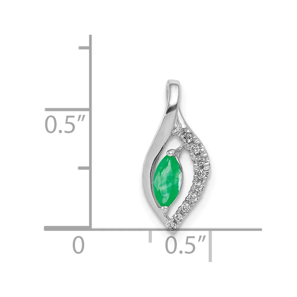 14k White Gold Diamond and Marquise Emerald Pendant