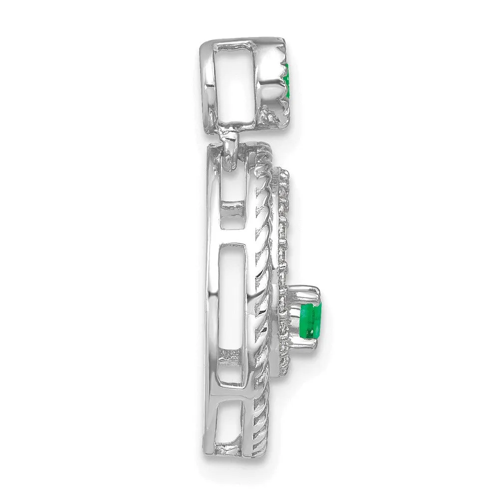 14k White Gold Emerald and Diamond Circles Pendant