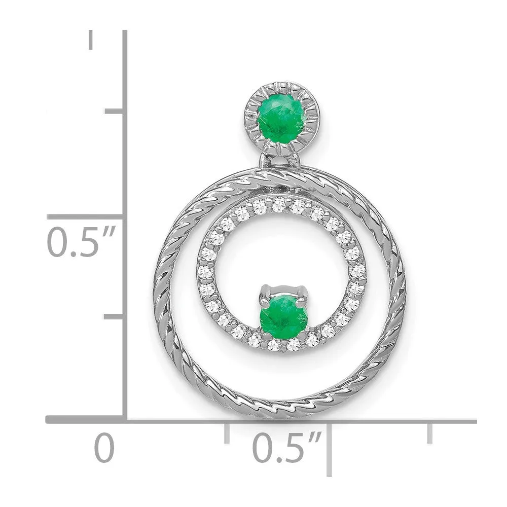 14k White Gold Emerald and Diamond Circles Pendant
