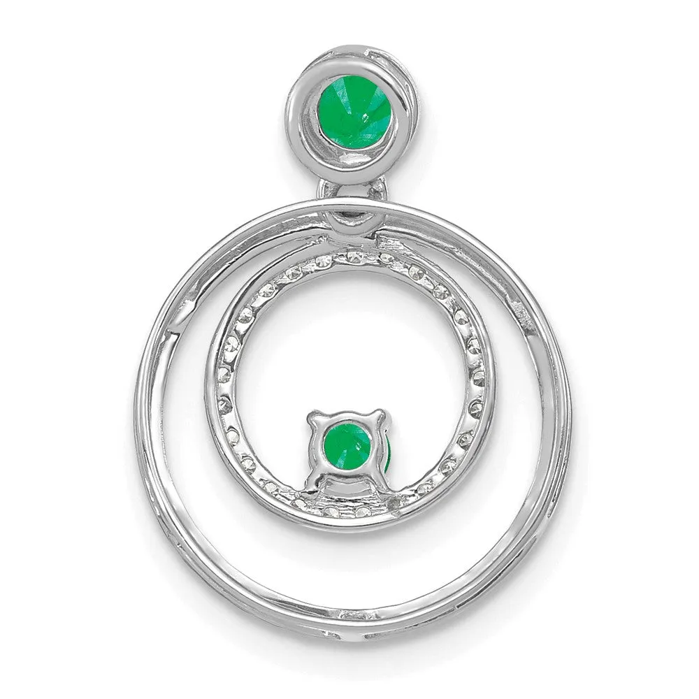 14k White Gold Emerald and Diamond Circles Pendant