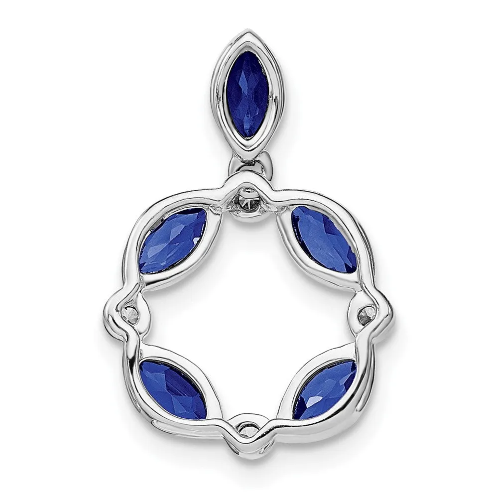14k White Gold Marquise Sapphire and Diamond Pendant