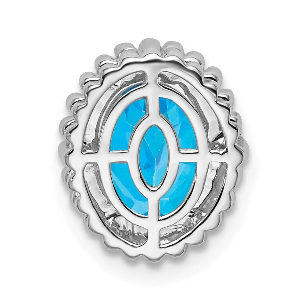 14k White Gold Oval Blue Topaz Chain Slide