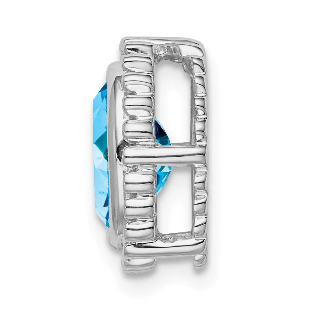 14k White Gold Oval Blue Topaz Chain Slide
