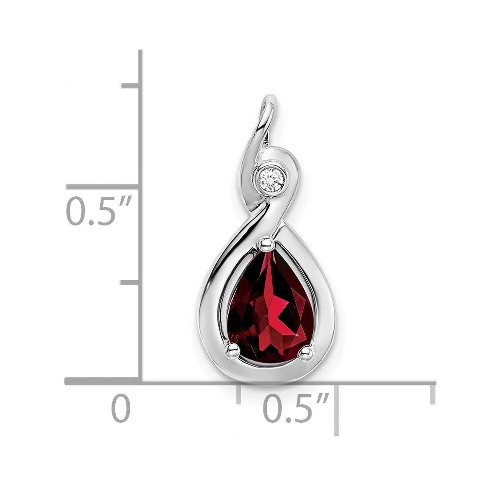 14k White Gold Pear Garnet and Diamond Pendant