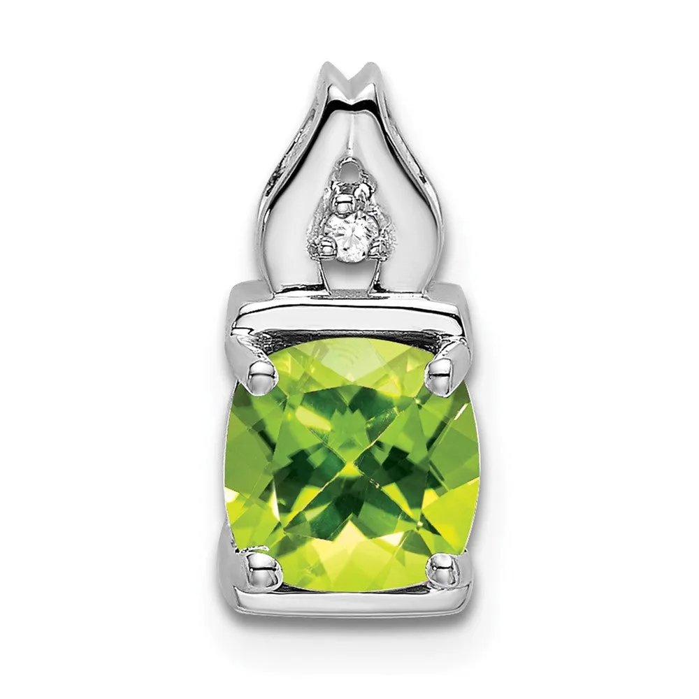 14k White Gold Peridot and Diamond Pendant