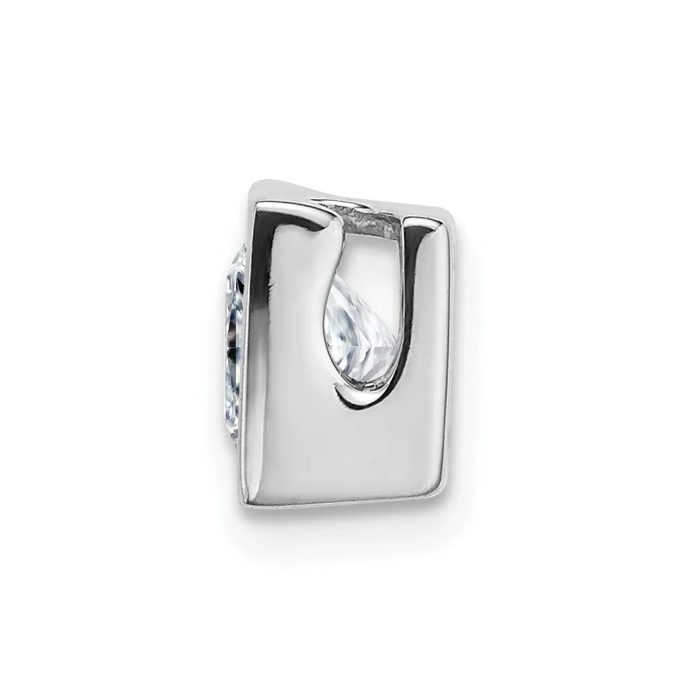 14k White Gold Princess Bezel D E F Pure Light Moissanite Chain Slide
