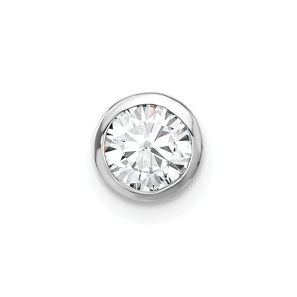14k White Gold Round Bezel G H I True Light Moissanite Chain Slide