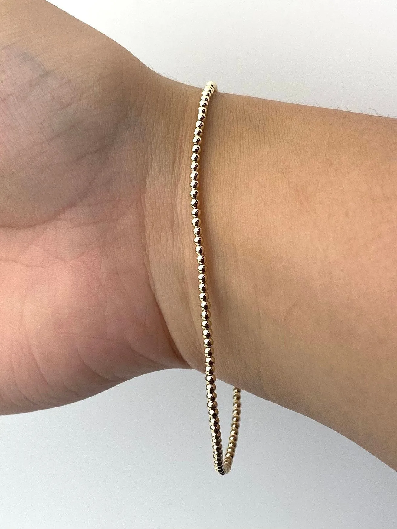 14KGF 8 0" 2.0mm Beaded Stretchy Bracelet, Sku#4014720E80L