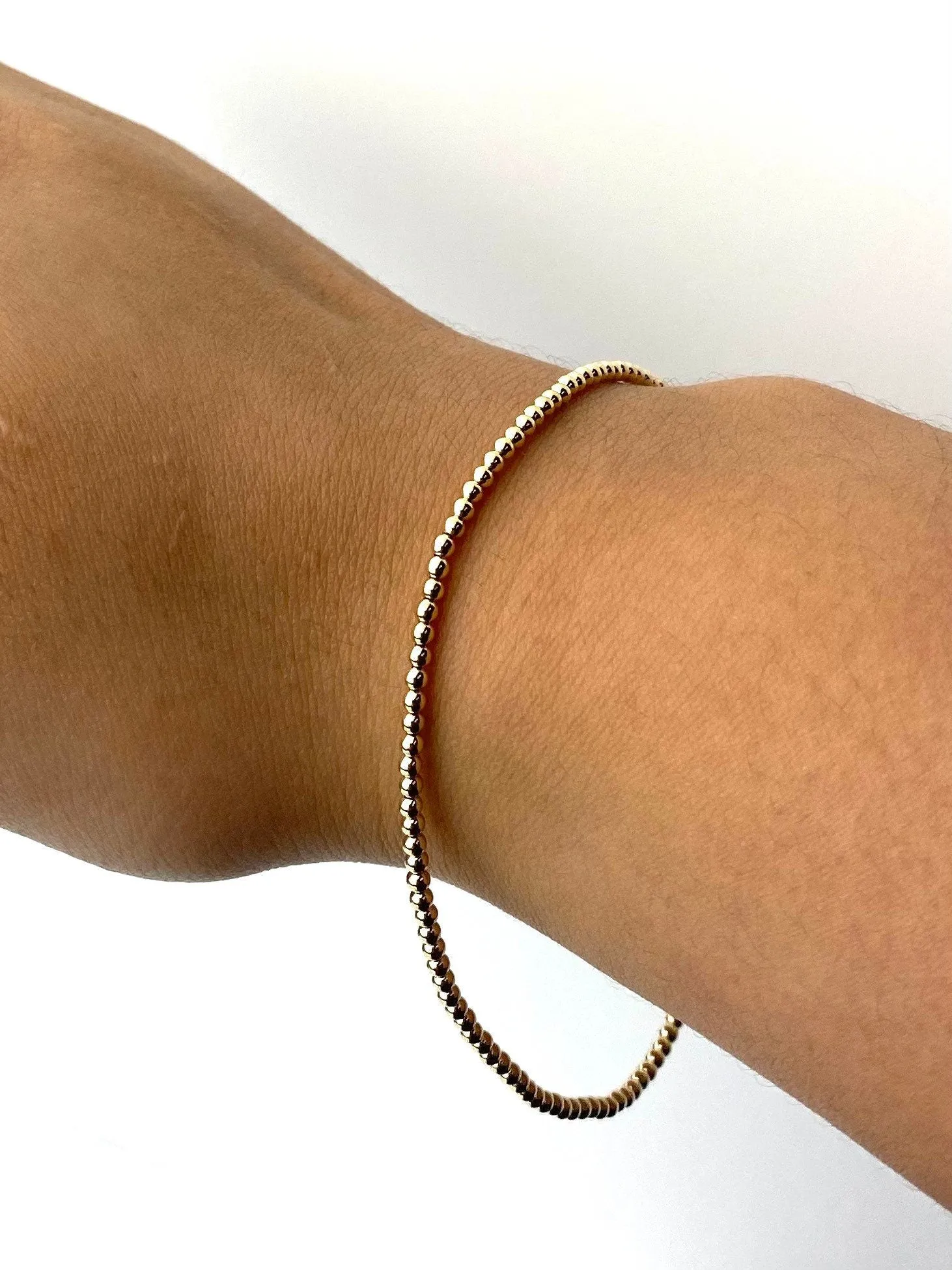 14KGF 8 0" 2.0mm Beaded Stretchy Bracelet, Sku#4014720E80L