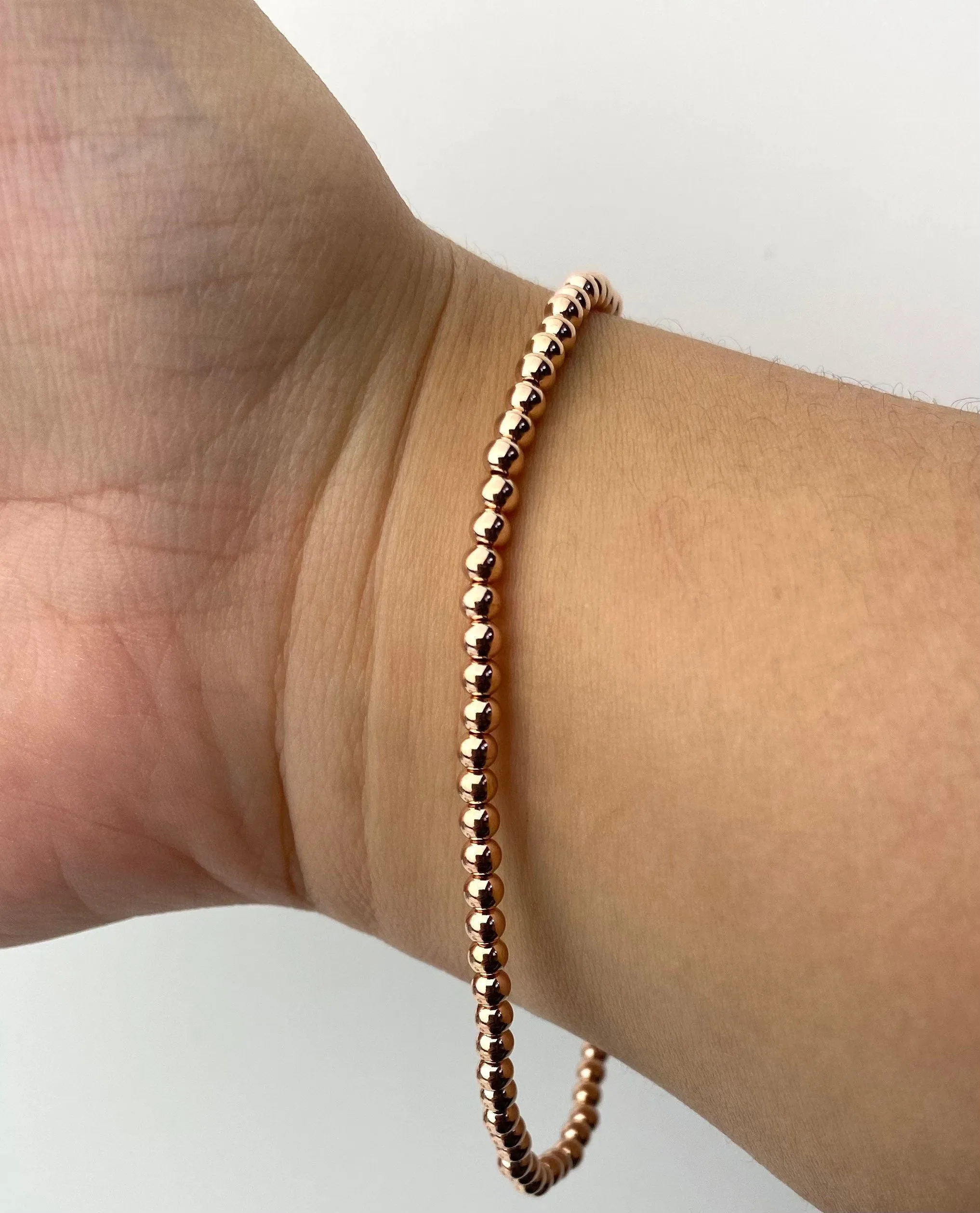 14KRGF 8.0" 3.0mm Beaded Stretchy Bracelet, Sku#4814730E80L