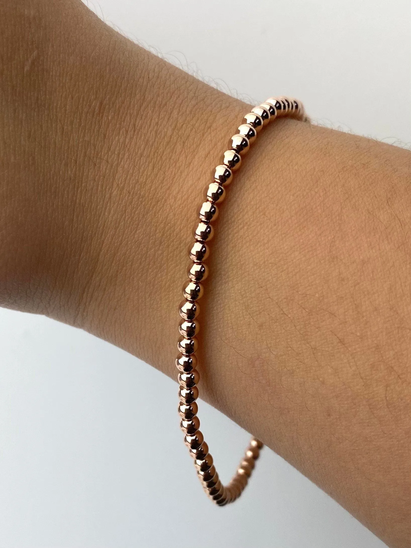 14KRGF 8.0" 3.0mm Beaded Stretchy Bracelet, Sku#4814730E80L