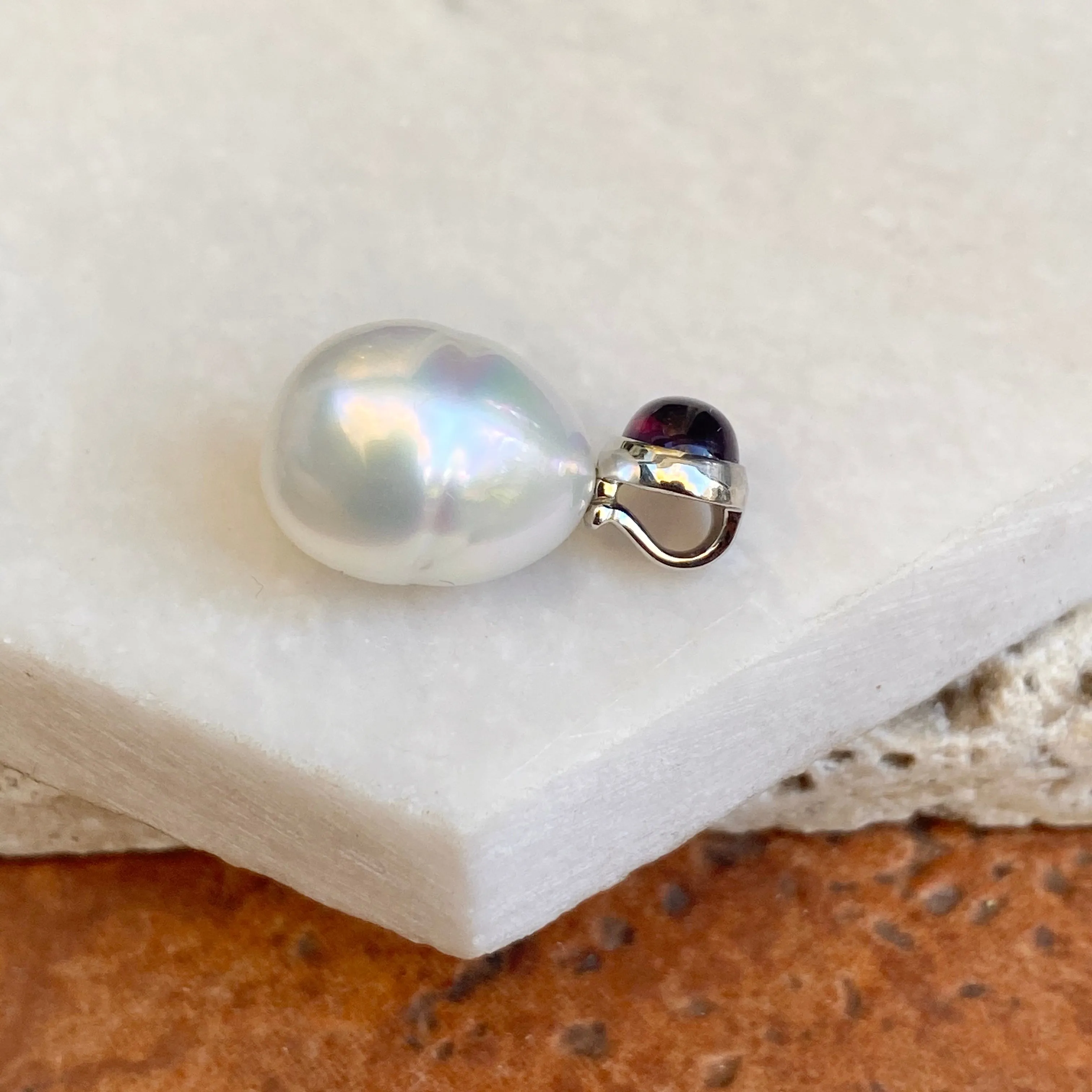 14KT White Gold Cabochon Amethyst   11mm Paspaley South Sea Pearl Pendant Slide #1