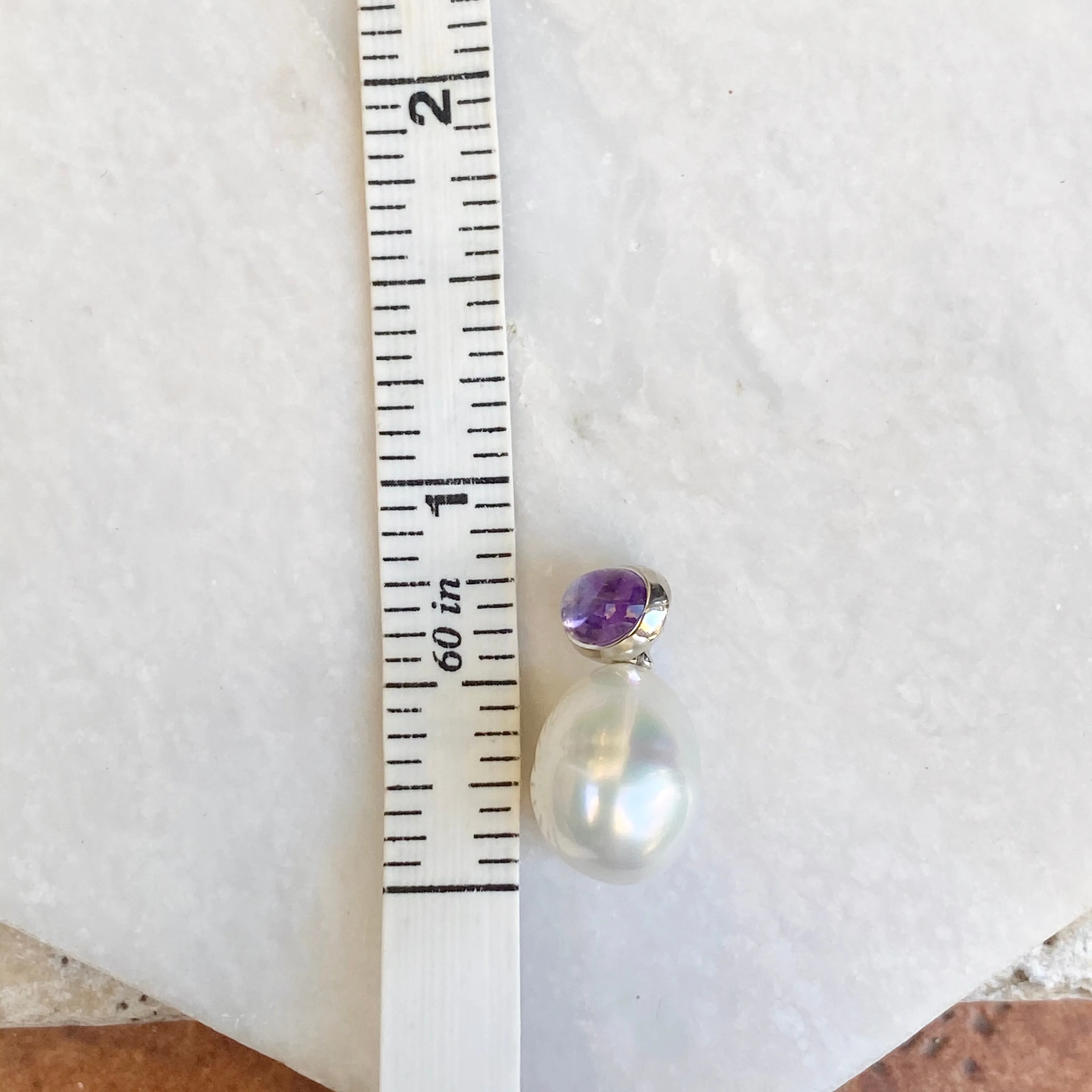 14KT White Gold Cabochon Amethyst   11mm Paspaley South Sea Pearl Pendant Slide #1