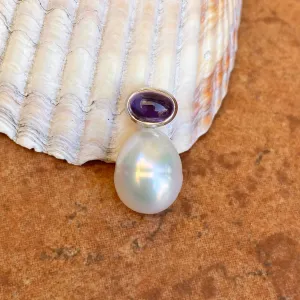 14KT White Gold Cabochon Amethyst   11mm Paspaley South Sea Pearl Pendant Slide #1