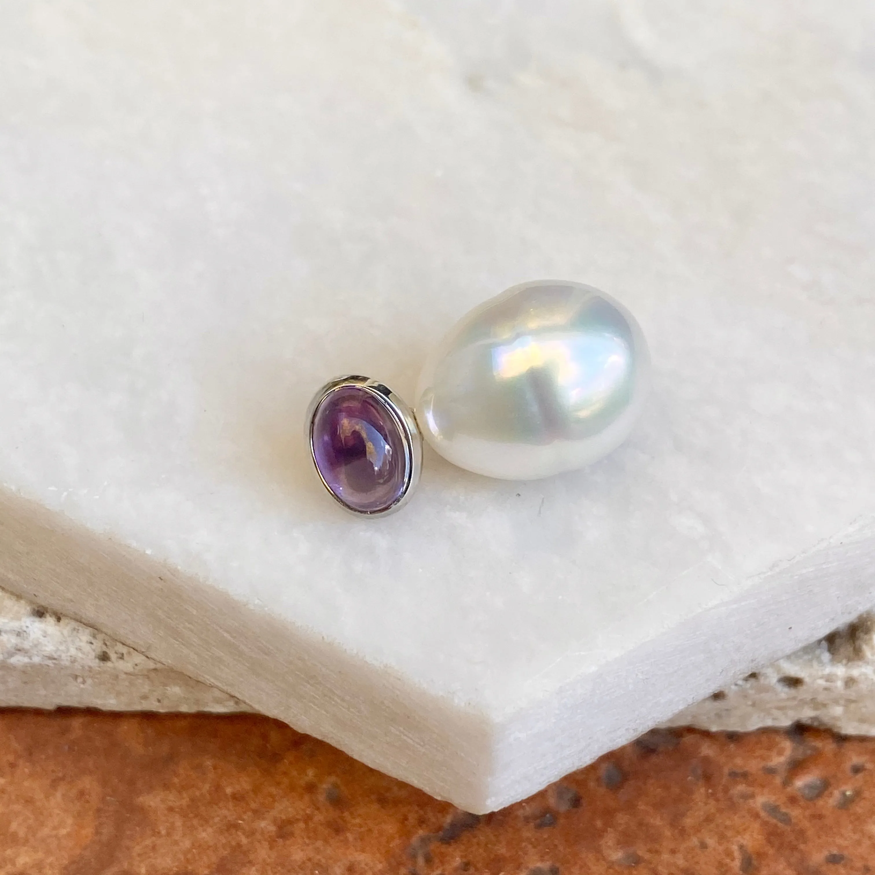14KT White Gold Cabochon Amethyst   11mm Paspaley South Sea Pearl Pendant Slide #1