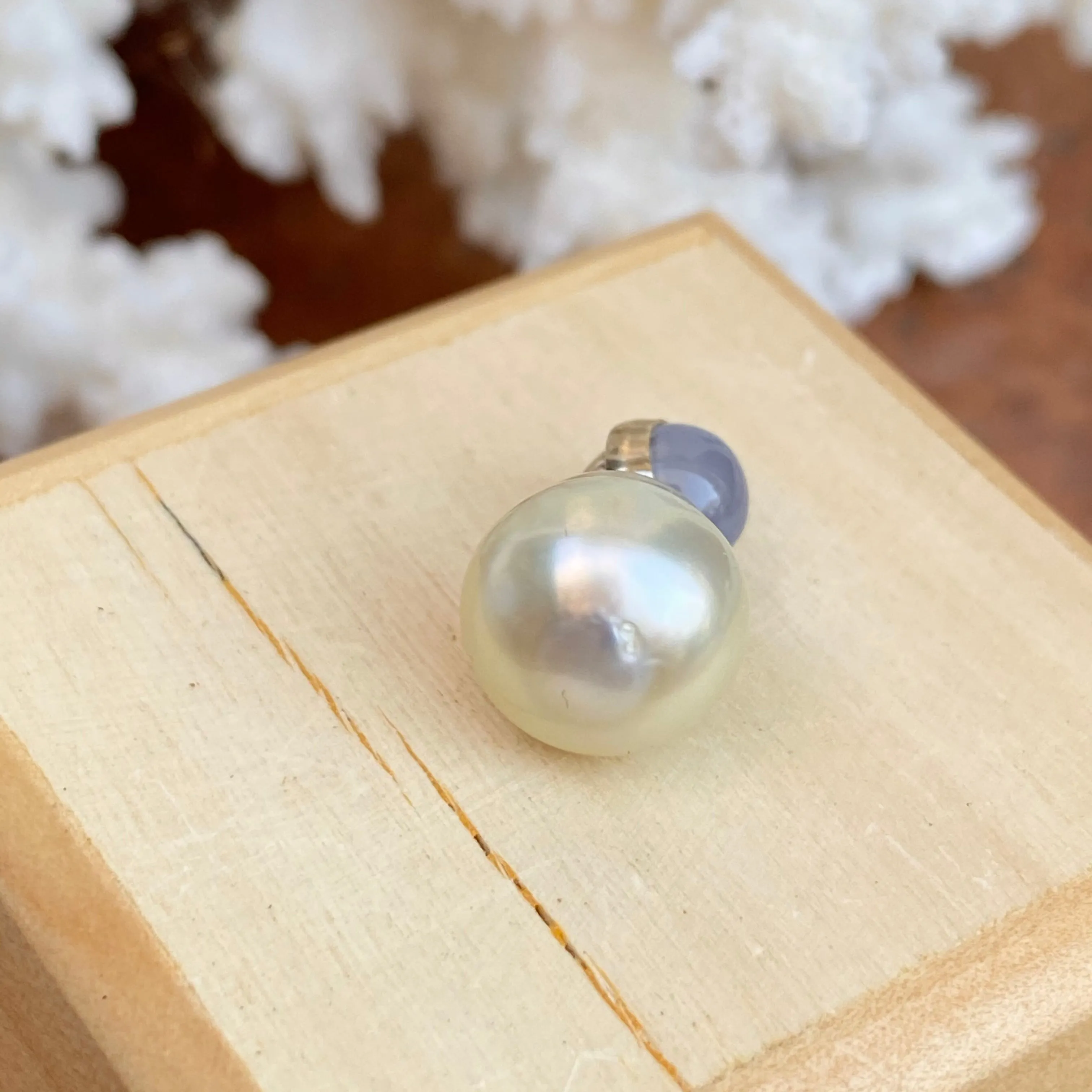 14KT White Gold Chalcedony   11mm Paspaley South Sea Pearl Pendant Slide