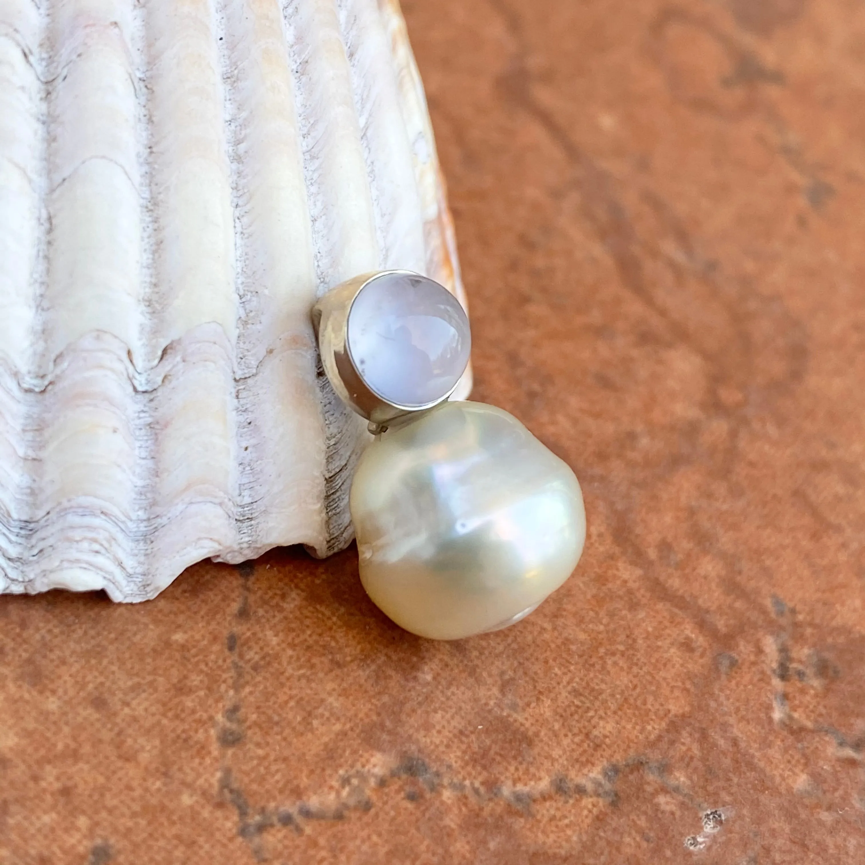 14KT White Gold Chalcedony   11mm Paspaley South Sea Pearl Pendant Slide