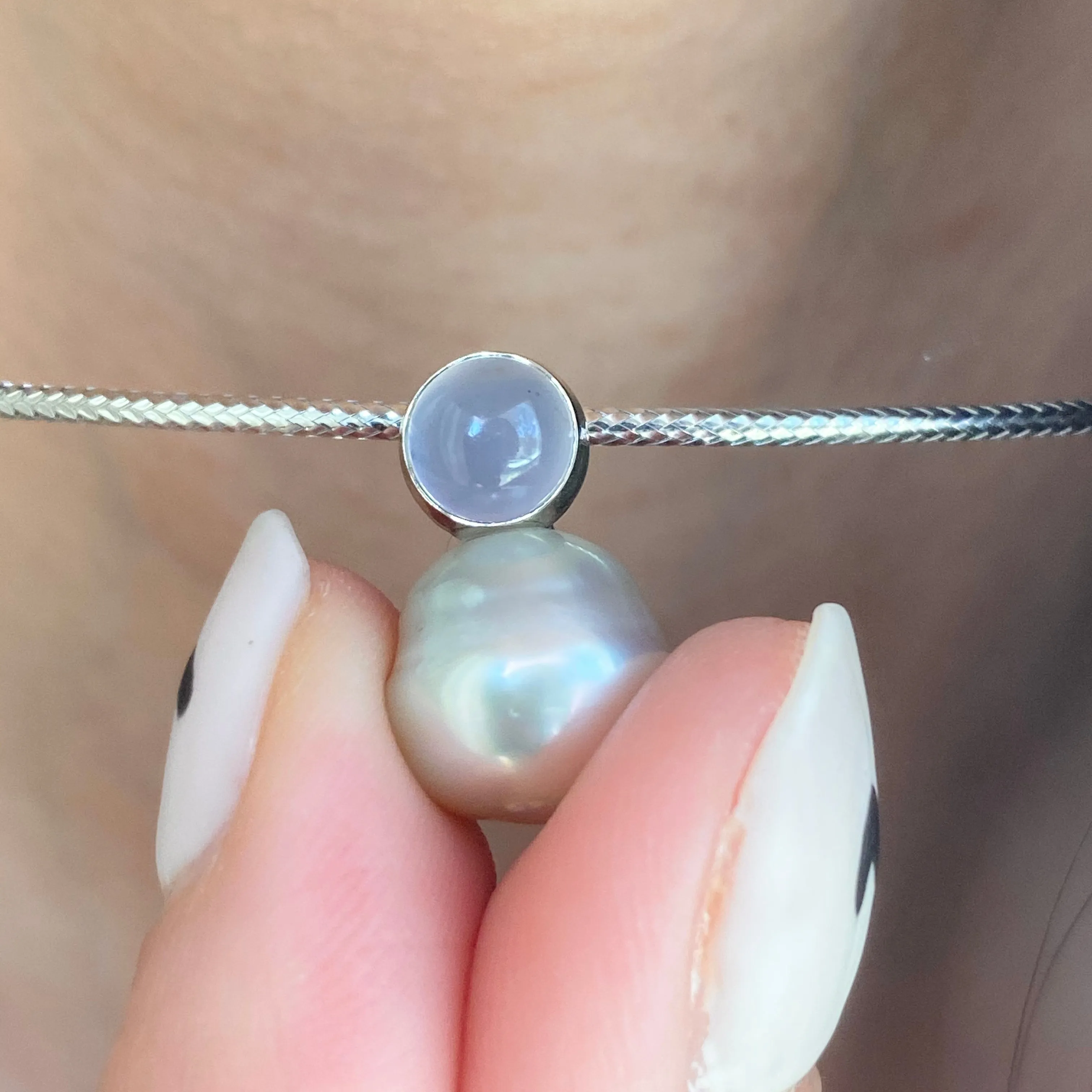 14KT White Gold Chalcedony   11mm Paspaley South Sea Pearl Pendant Slide