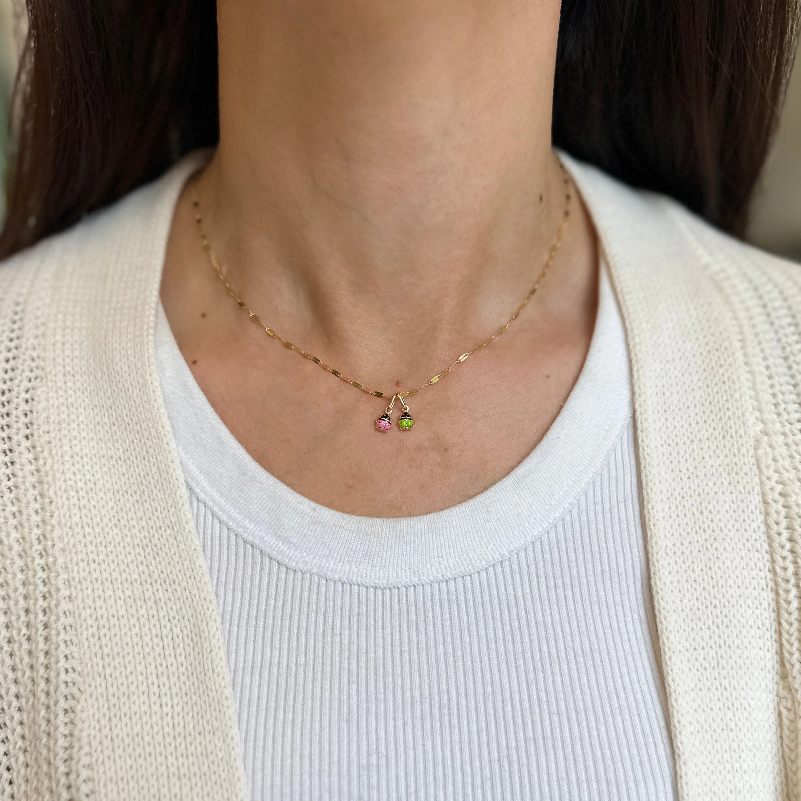 14KT Yellow Gold Mini Pink Ladybug Pendant Charm 5mm